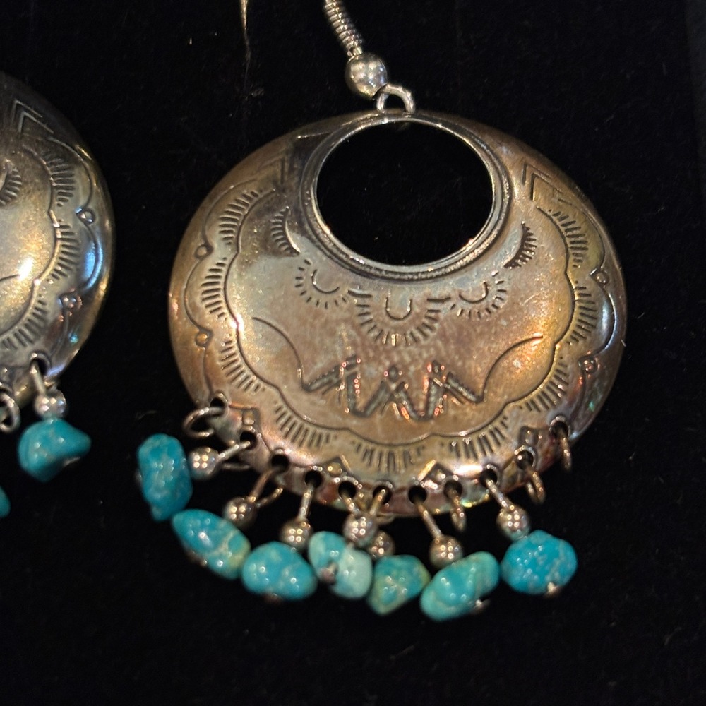 Carolyn Pollack Relios Sterling Silver Turquoise Southwestern Drop Earrings - Picture 4 of 10